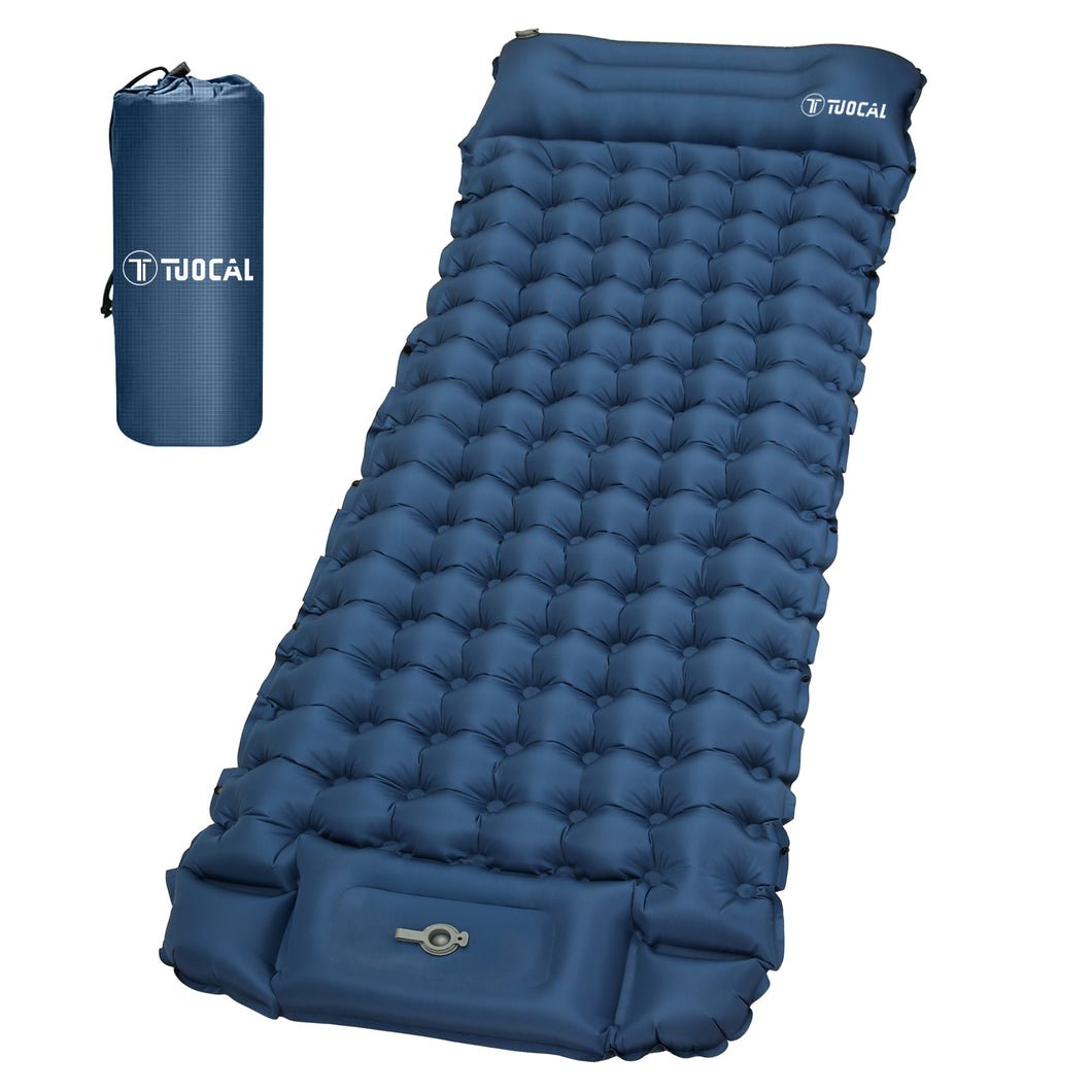Tuocal Sleeping Pad for Camping, 9cm Thickness Ultralight Camping Inflatable Mattress with Built-in Foot Pump, Waterproof Self Inflating Mattress with Carry Bag for Hiking, Backpacking, Traveling