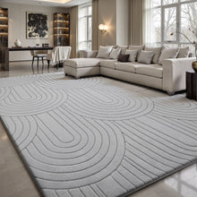 SWEES ラグマット カーペット275x370cm 約7畳 全厚約2cm 滑り止め付 洗える 防音 抗菌 防臭 3D 半円模様 ラグマット、リビングルーム用特大、防ダニ さらフワ触感 北欧 おしゃれ 簡単に掃除 洗濯機洗い可能 滑り止めショートパイルラグ カーペット マット 寝室用 オールシーズン対応 乳白色