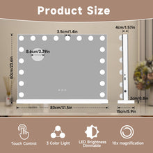 Tuocal Hollywood Vanity Mirror with Lights, 80×60cm Lighted Makeup Mirror with 18 Dimmable Led Bulbs, 3 Lighting Modes, USB Output Port Smart Touch Screen Control for Bedroom, Dressing Room
