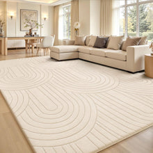 SWEES ラグマット カーペット275x370cm 約7畳 全厚約2cm 滑り止め付 洗える 防音 抗菌 防臭 3D 半円模様 ラグマット、リビングルーム用特大、防ダニ さらフワ触感 北欧 おしゃれ 簡単に掃除 洗濯機洗い可能 滑り止めショートパイルラグ カーペット マット 寝室用 オールシーズン対応 乳白色
