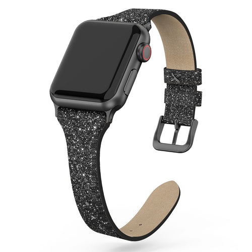 SWEES Shiny Bling Glitter Matte Slim Thin Elegant Genuine Leather Strap Compatible iWatch Apple Watch 38mm 40mm Series 5/4 /3/2 /1 Sport Edition Women