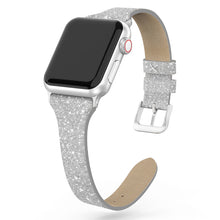 SWEES Shiny Bling Glitter Matte Slim Thin Elegant Genuine Leather Strap Compatible iWatch Apple Watch 38mm 40mm Series 5/4 /3/2 /1 Sport Edition Women