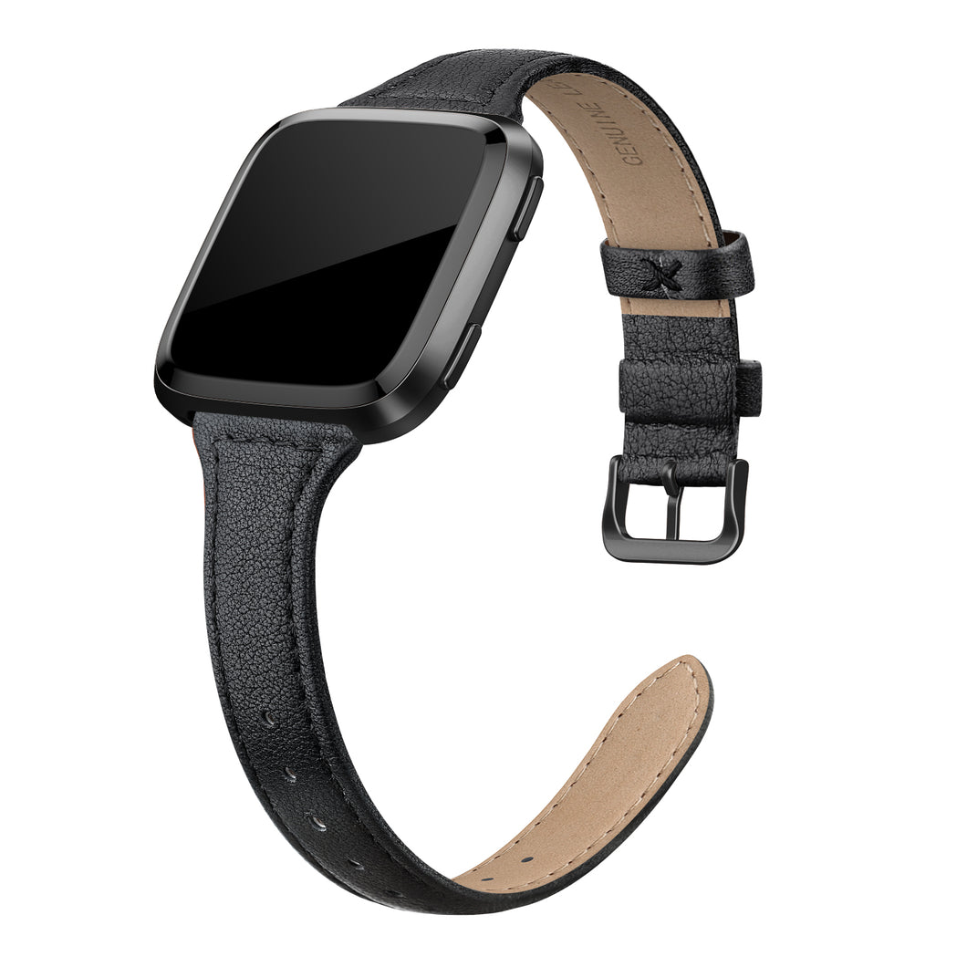 SWEES Leather Bands Compatible with Fitbit Versa 2 / Fitbit Versa Lite & SE/Fitbit Versa, Slim Thin Genuine Leather Replacement Strap for Versa Women (5.5