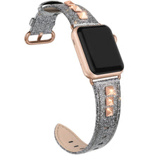 SWEES Genuine Leather Band Compatible for Apple Watch 38mm 40mm, Dressy Designer Bling Rivets Studs Bands Strap Compatible for iWatch Series 5, 4, 3, 2, 1, Sports & Edition Women, Black