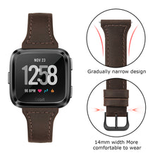 SWEES Leather Bands Compatible Fitbit Versa, Genuine Leather Slim Thin Dressy Strap Replacement Wristband Women Small, Retro Brown