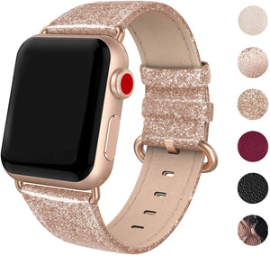 SWEES Leather Band Compatible for Apple Watch 38mm 40mm, Genuine Leather Shiny Bling Strap Compatible with iWatch Series 5/4/3/2/1 Women