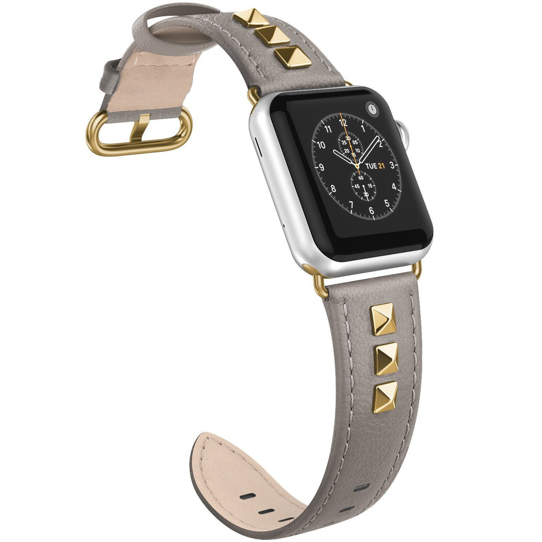 SWEES Genuine Leather Band Compatible for Apple Watch 38mm 40mm, Dressy Designer Bling Rivets Studs Bands Strap Compatible for iWatch Series 5, 4, 3, 2, 1, Sports & Edition Women, Black