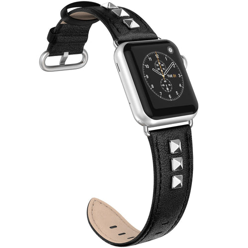 SWEES Genuine Leather Band Compatible for Apple Watch 38mm 40mm, Dressy Designer Bling Rivets Studs Bands Strap Compatible for iWatch Series 5, 4, 3, 2, 1, Sports & Edition Women, Black